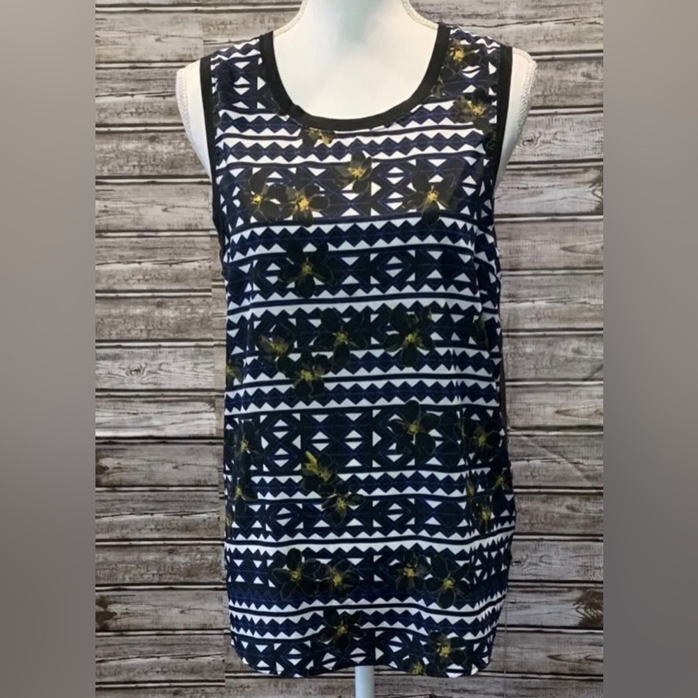 J. Crew Womens Sleeveless Tank Top Size Small Blue Black Floral Geometric Print